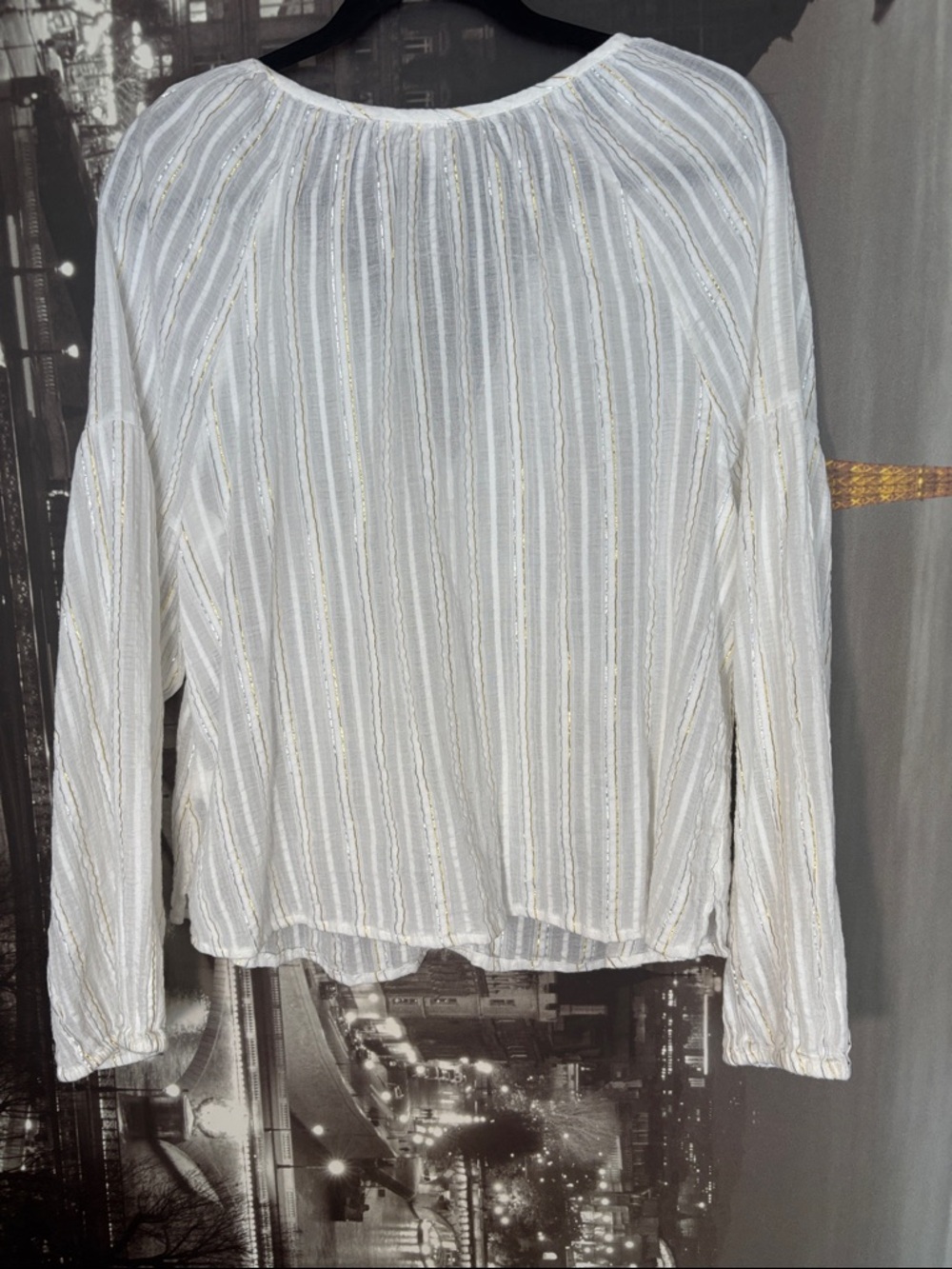Boho GAP White Blouse with Gold Metallic Stripes - Picture 5 of 5